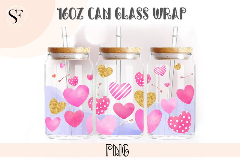 Retro Heart Valentine 16oz Libbey PNG (by SoFancy)