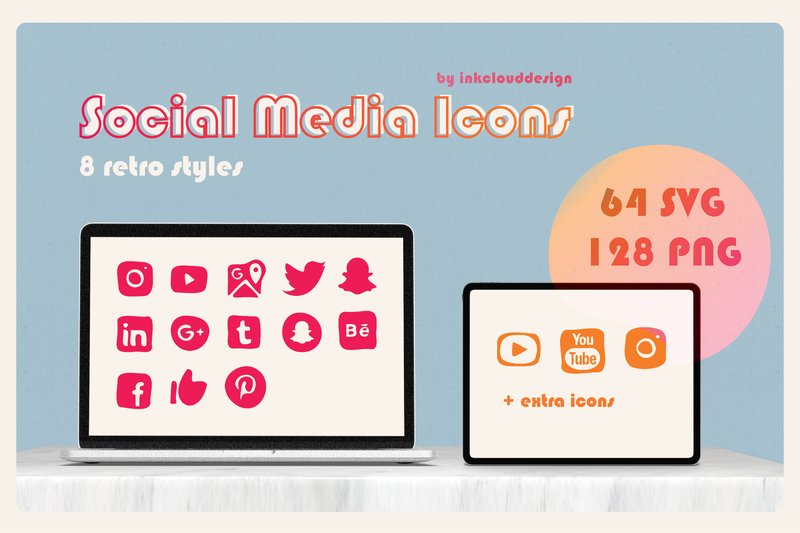 Retro Vintage Social Media Icons (by Inkclouddesign)