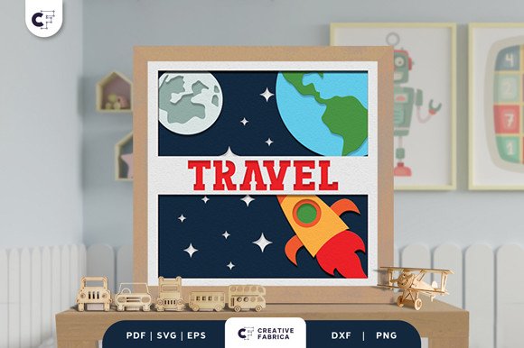 Rocket on the Space 3D Shadow Box SVG (by 3D SVG Crafts)