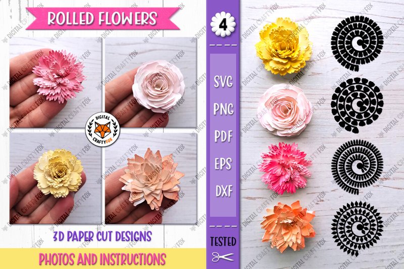 Rolled Flowers SVG, 3D Flower Paper Cut (by Digital Craftyfox)
