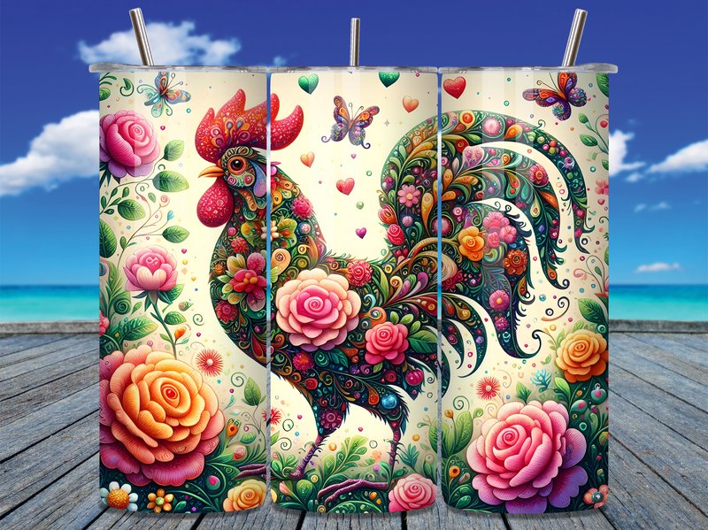 Rooster Floral Valentine's Tumbler Wrap (by Cozy Creator)