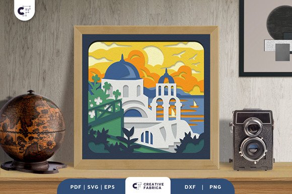 Santorini Beach 3D Layered Paper Cut SVG (by 3D SVG Crafts)