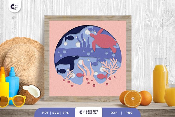 Sea Animal Life 3D Shadow Box SVG (by 3D SVG Crafts)