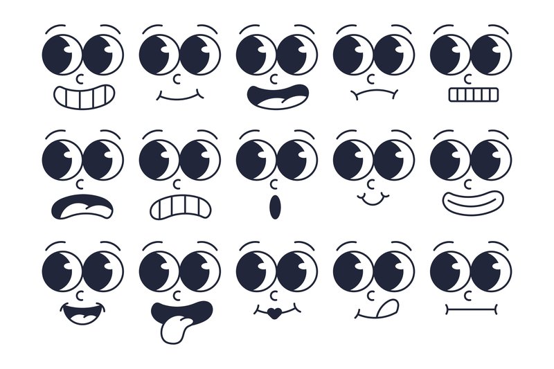Set of Retro Cartoon Expressions Faces (by Ozan ID)