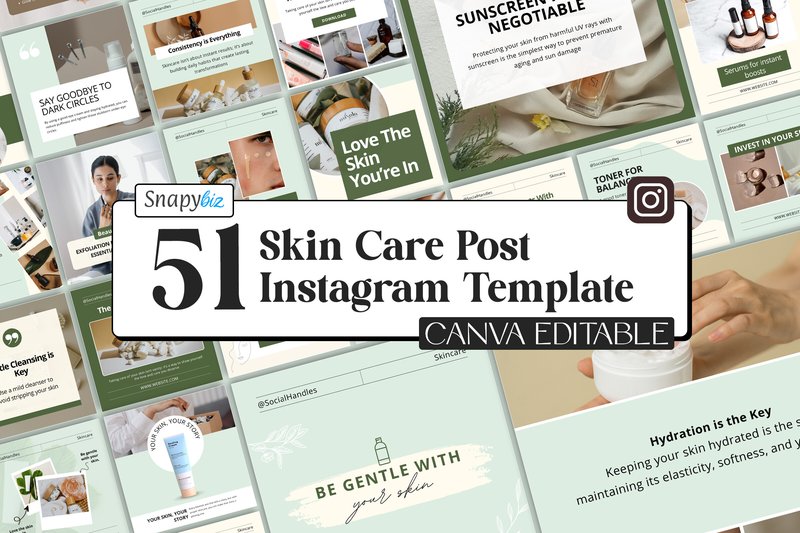 Skincare Instagram Canva Templates (by SnapyBiz)