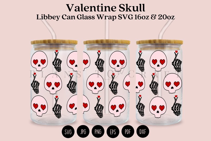 Skull Valentine Libbey Can Glass Wrap (by planstocraft)