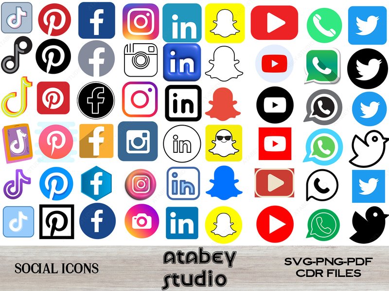 Social Media Icons Fecebook Tiktok Logos (by atacanwoodbox)