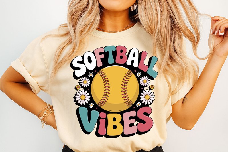 Softball Vibes Groovy Retro Design (by Design Vibe)