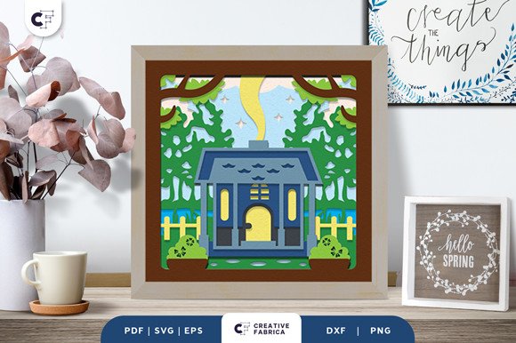 Spring Home 3D Shadow Box Paper Cut (by 3D SVG Crafts)