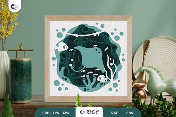 Stingray Ocean Animal 3D Shadow Box (by 3D SVG Crafts)