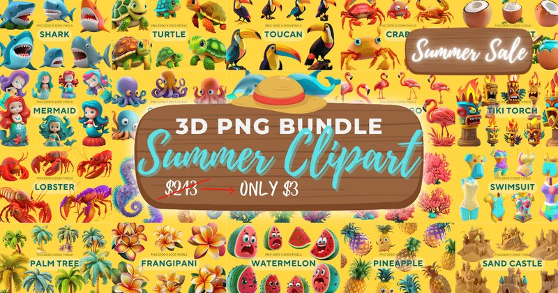 Summer 3D PNG Clipart Bundle (by FOLV)
