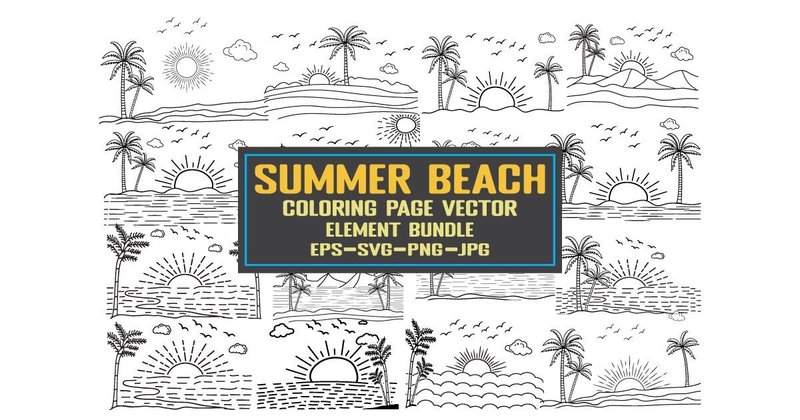 Summer Beach Coloring Page Vector Bundle (by nurearth)
