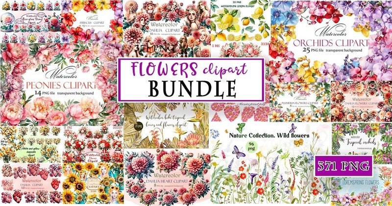 Summer Flowers Watercolor Clipart Bundle (by ElenaZlataArt)