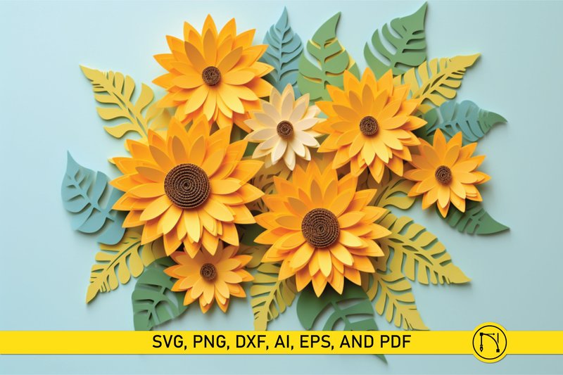 Sunflower Paper Flower Template SVG Bund (by NGISED)