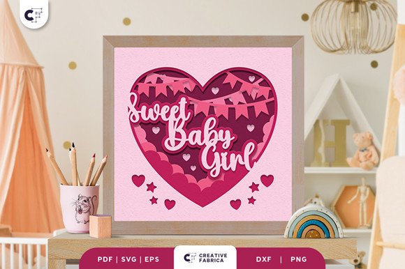 Sweet Baby Girl Heart Shape 3D Paper Cut (by 3D SVG Crafts)