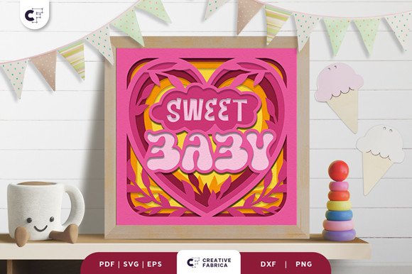 Sweet Baby Heart Shape 3D Shadow Box SVG (by 3D SVG Crafts)