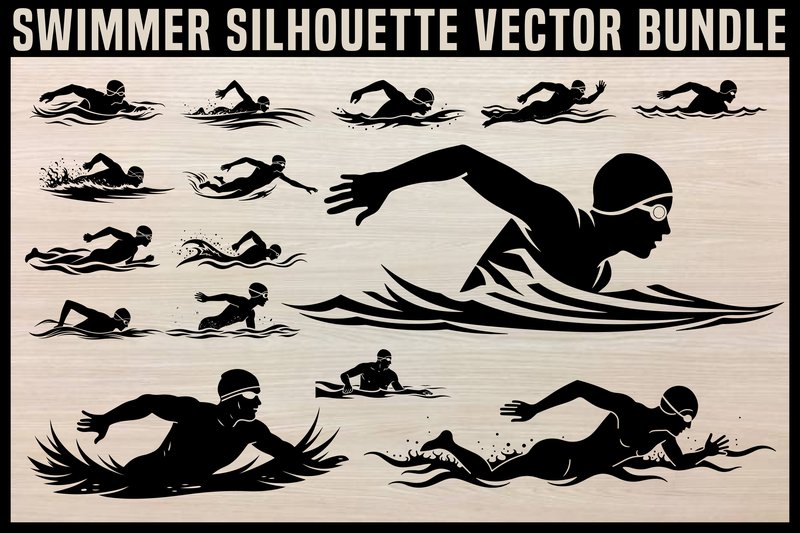 Swimmer Silhouette Vector Clipart Set (by Gfx_Store)