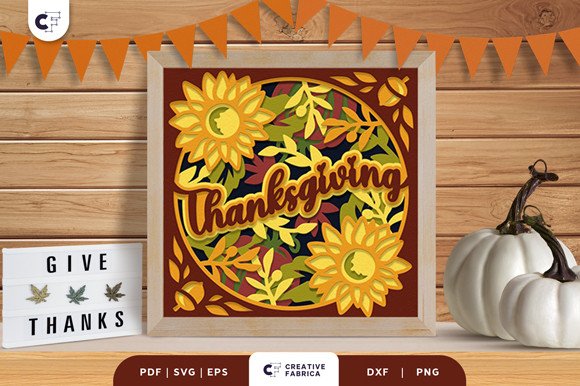 Thanksgiving Sunflowers 3D Shadow Box (by 3D SVG Crafts)