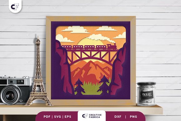 Travel by Train Shadow Box Paper Cut SVG (by Creative Fabrica Crafts)