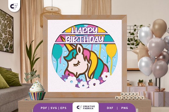 Unicorn Birthday Girl 3D Shadow Box SVG (by 3D SVG Crafts)