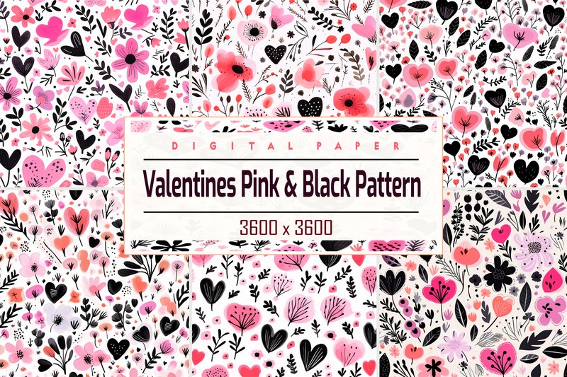 Valentines Pink & Black Pattern (by Printable Design)
