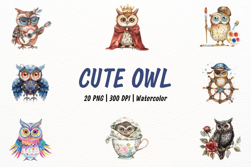 Watercolor Owl Clipart (by New School Wave)