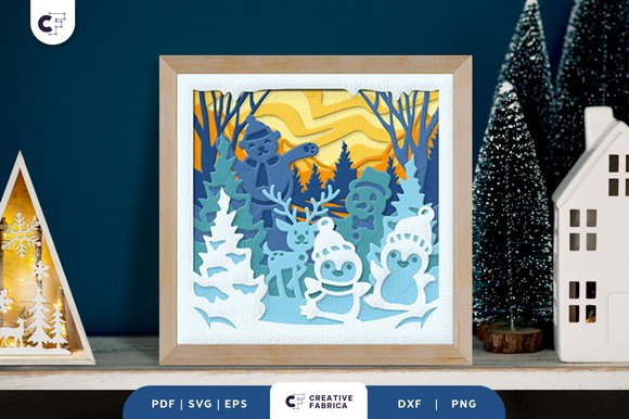 Winter Animal Shadow Box Paper Cut (by Creative Fabrica Crafts)