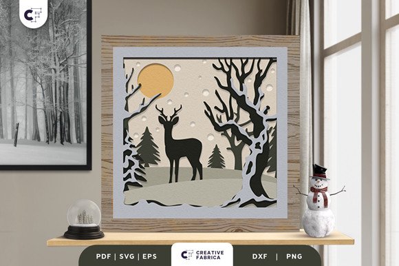 Winter Deer 3D Shadow Box SVG (by 3D SVG Crafts)