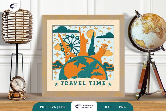 World Travel 3D Shadow Box Paper Cut (by Creative Fabrica Crafts)