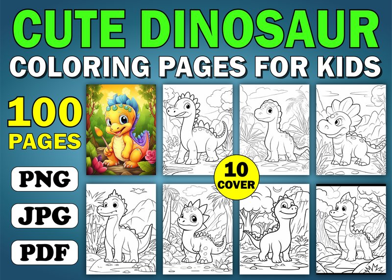 100 Cute Dinosaur Coloring Page for Kids (by PLAY ZONE)