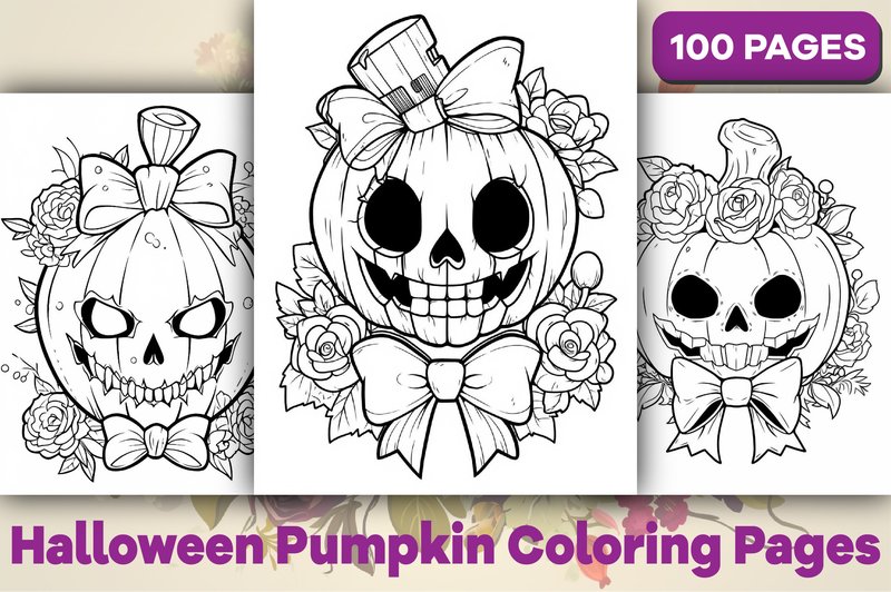 100-Halloween Pumpkin Coloring Pages (by Kohinoor Design)