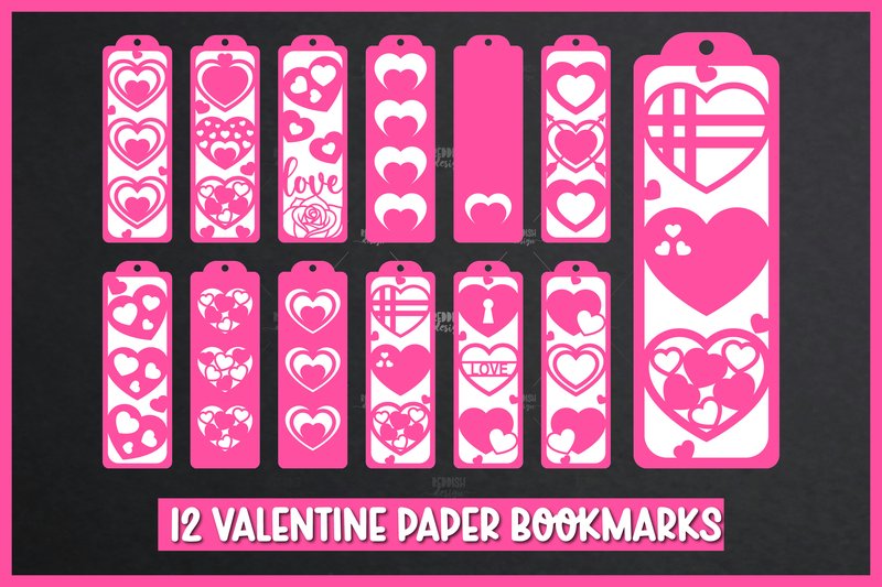 12 Valentine Bookmarks Paper (by reddish)