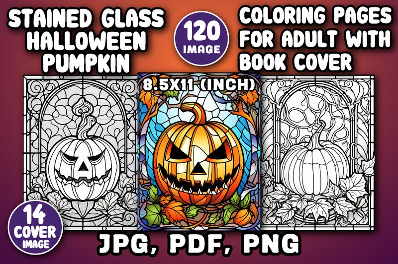 120 Stained Glass Pumpkin Coloring Pages (by Printable Crafts)
