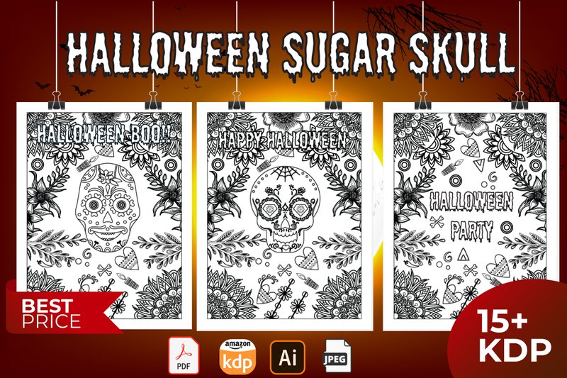 15+ Halloween Sugar Skull Coloring Pages (by ElimesherStudio)