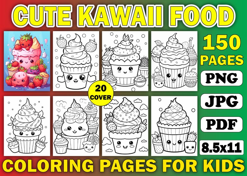 150 Cute Kawaii Food Coloring Pages Kdp (by KDP TEMPLATES ART)