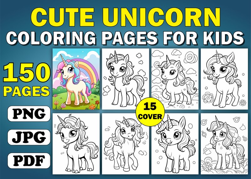 150 Cute Unicorn Coloring Pages for Kids (by PLAY ZONE)