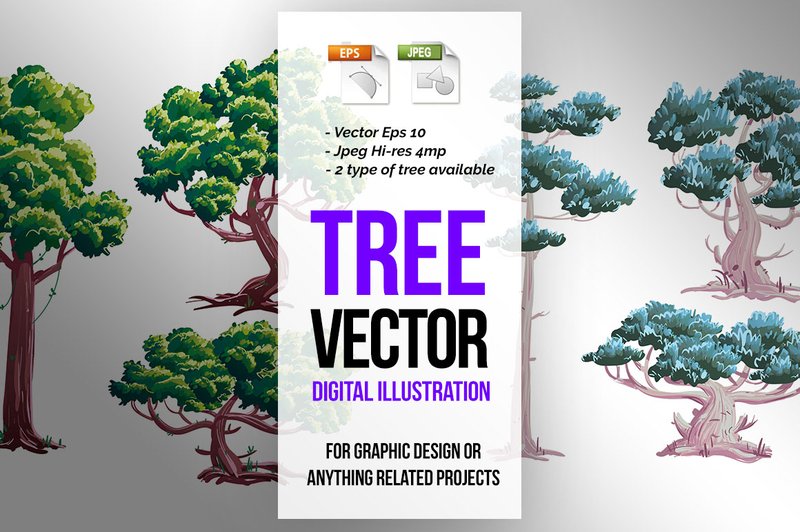 2 in 1 Tree Vector Illustrations (by SCWorkspace)