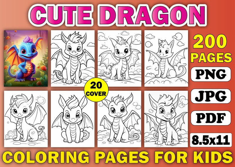 200 Cute Dragon Coloring Pages for Kids (by KDP TEMPLATES ART)