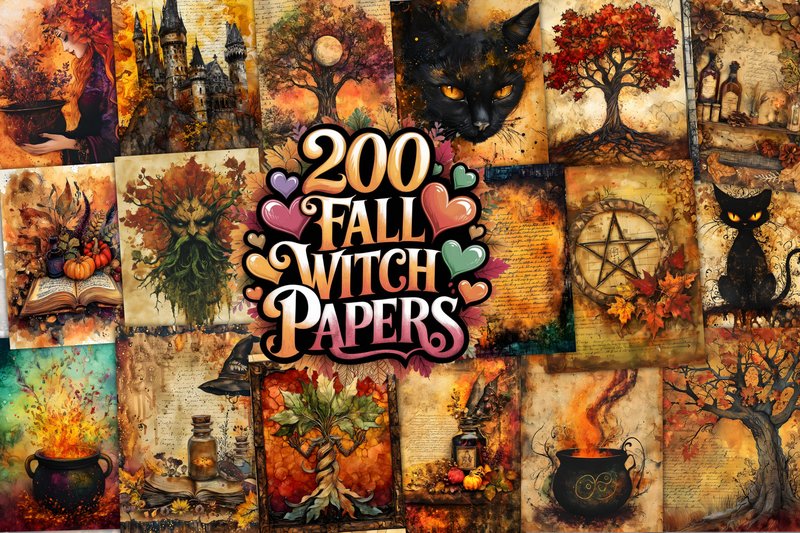 200 Mystic Fall Witch Journal Papers (by FantasyFilesStudio)
