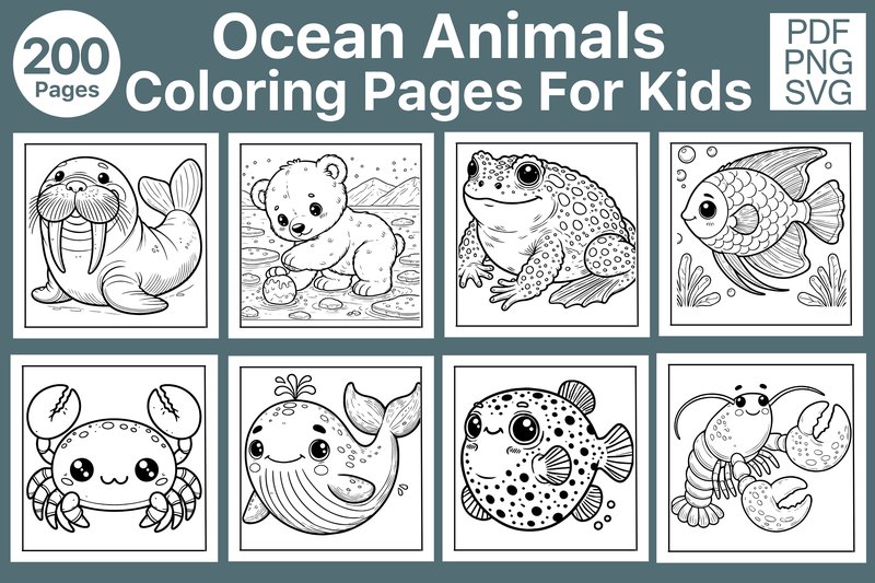 200 Sea Life Coloring Pages Kids KDP (by Skalling Dygital)