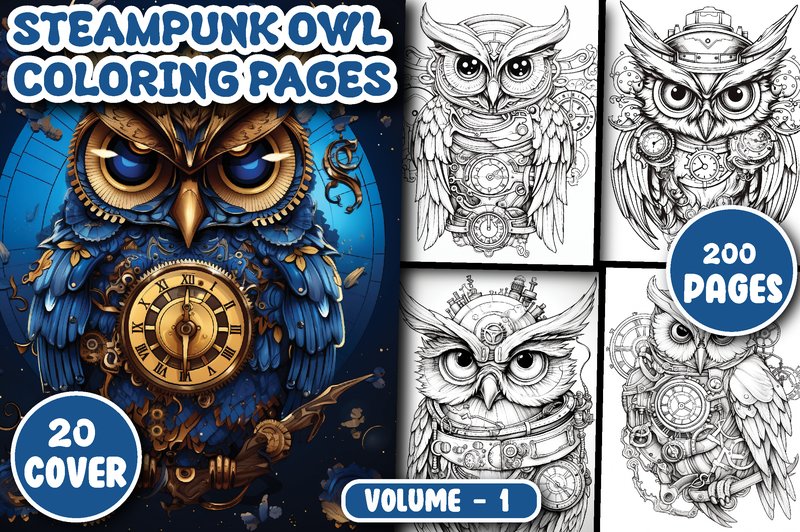 200 Steampunk Owl Coloring Pages (by Printable Crafts)