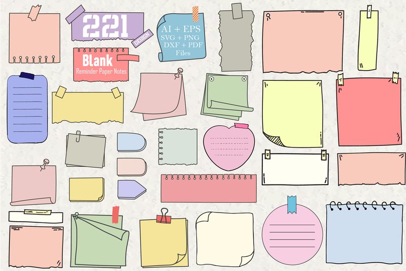 221 Blank Reminder Paper Notes Set. (by shahtech50)