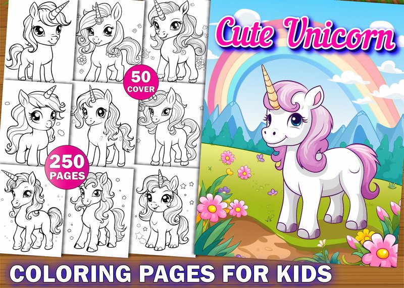 250 Unicorn Coloring Pages for Kids (by KDP PRO DESIGN)