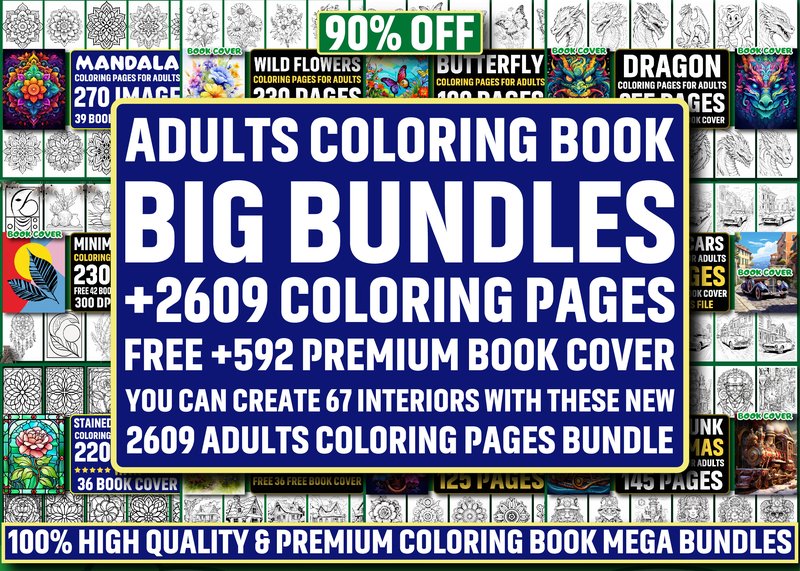 2609 ADULTS COLORING PAGES MEGA BUNDLE (by GoLdeN ArT)