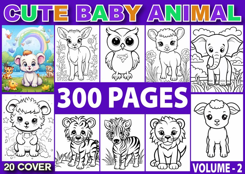 300 Cute Baby Animal Coloring Pages Kids (by VIRTUAL ARTIST)