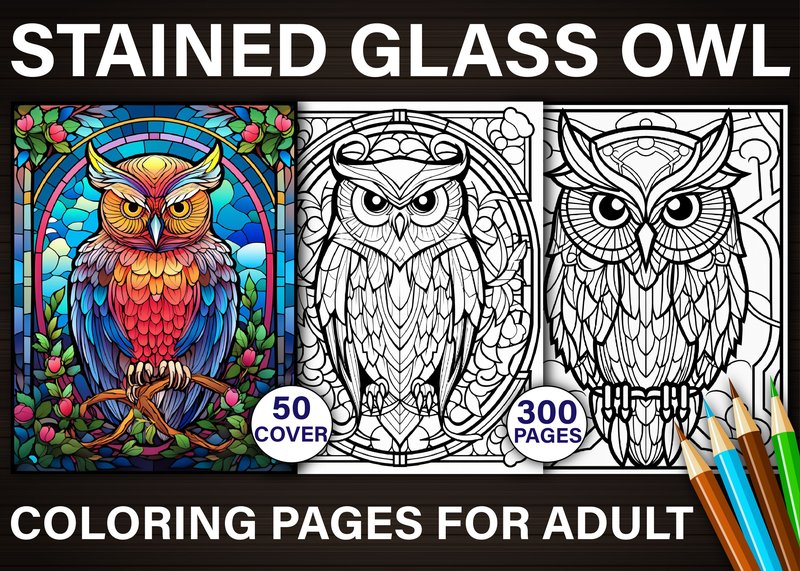300 Stained Glass Owl Coloring Pages (by Asma Store)