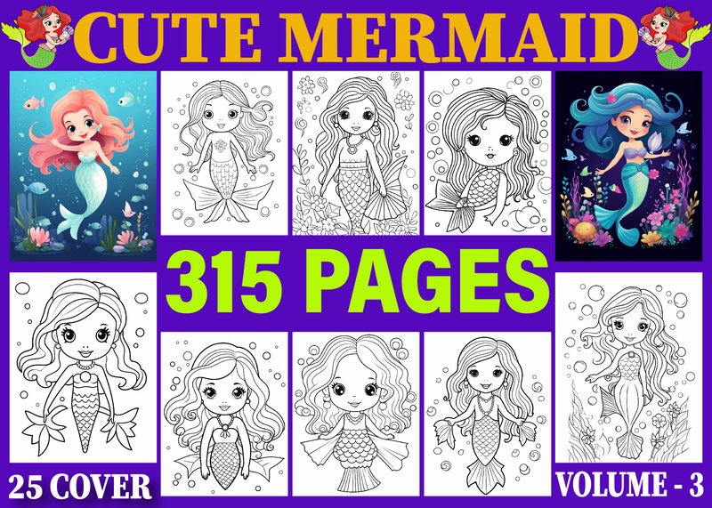 315 Cute Mermaid Coloring Pages for Kids (by VIRTUAL ARTIST)