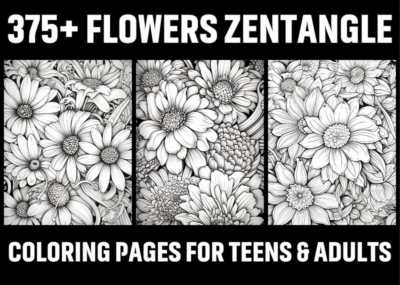 375+ Flowers Zentangle Coloring Pages (by BOSS DESIGN)