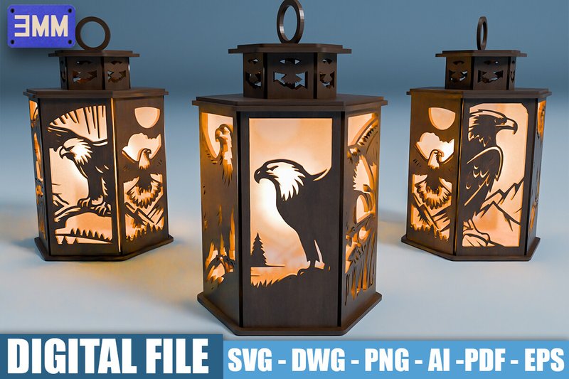 3D Eagle Lantern Laser Cut Files (by CutNestStudio)