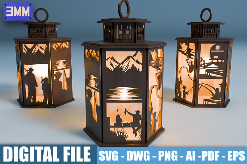 3D Fishing Lantern Laser Cut Files (by CutNestStudio)
